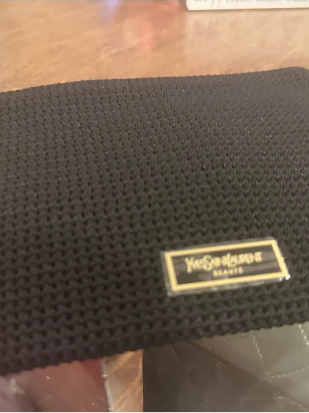 Yves Saint Laurent Black Knit Men's Pouch with Gold Logo Plaque